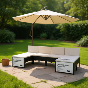 Set di Mobili da Giardino in Rattan Bianco Crema, 6 Posti, Resistente alle Intemperie, Design Contemporaneo - Product Image 2