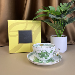 Classic Style Green Leaf Eco-Friendly Bone China Tea <b>Cup</b> <b>Set</b> and Saucers for Afternoon Tea and Hotels Gift - Product Image 1