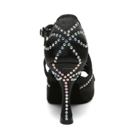 LUOQIAO L624 Chaussures de danse professionnelles en satin noir pour femmes, ballroom/latin/salsa, avec strass scintillants, semelles en cuir souple, doublure en latex