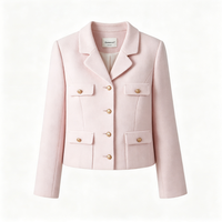 Veste Courte Femme OEM Personnalisée Style Vintage Tissée Respirante Automne & Hiver avec Col Boutonné Couleur Unie