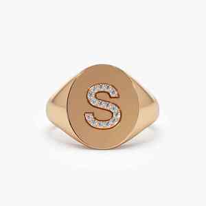 Anillo de Sello con Letra S de Oro Sólido de 14K y Diamante Natural de 0.15 CT, Joyería Fina de Lujo para Boda o Compromiso, Chapado en Rodio, Certificado - Product Image 2