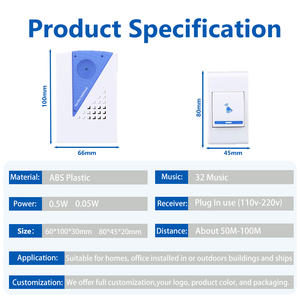 <span class=keywords><strong>Campanello</strong></span> Wireless Portatile a Lunga Portata, Impermeabile, a Batteria, Facile da Installare per Casa, Ufficio, Hotel - Product Image 2
