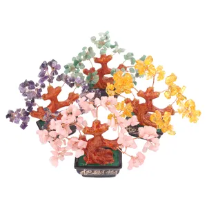 Natural gemstone jade crystal fengshui lucky money tree for decoration