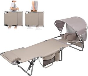 Chaise longue pliante moderne <span class=keywords><strong>avec</strong></span> parasol, mobilier d'extérieur lavable pour la lecture sur la plage, le bronzage, l'utilisation dans la cour et le parc - Product Image 1