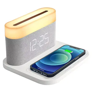 New Arrival able Lamp Desktop 3 in 1 Wireless Charger Station Alarm Clock Time Display Fast Charging