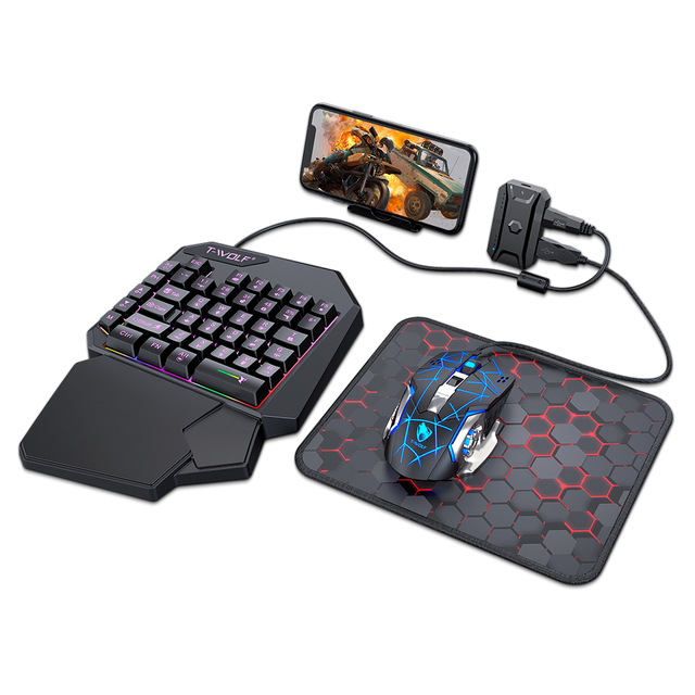 TF950 5IN1 35 Keys One Hand Wired Gaming Keyboard Single Keyboard Mouse Mousepad Converter Bracket for Phone Eat Chicken Game
