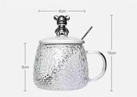 Tasse à thé en verre résistant à la chaleur avec manche en marteau pour la maison Bear Mark Floral Design