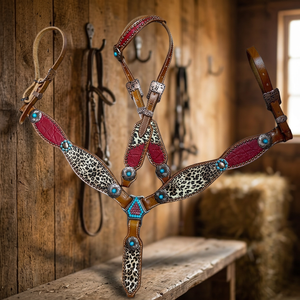 Ensemble d'équipement équestre personnalisable Barkat Overseas en cuir naturel souple rouge croco guépard, selle d'équitation légère saisonnière - Product Image 2
