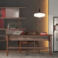 Nouveau bureau d'écriture en bois massif de style chinois avec tiroir et rangement, surface en cuir de luxe, finition en noyer, bureau d'ordinateur en bois pour le bureau