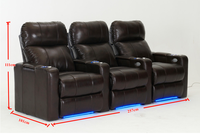 Sofá Reclinable Eléctrico de Cuero Genuino con Luz Ambiental LED, Mesa Auxiliar Extensible, Asientos para Cine en Casa para Sótano