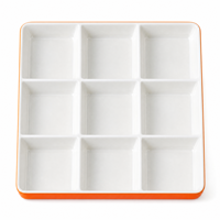 Plateau de service carré en mélamine personnalisé, 9 compartiments, orange et blanc brillant, pour apéritifs, vente en gros