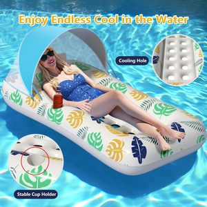 Transat gonflable flottant avec auvent 180x80cm, flotteur de piscine en PVC pour adultes, protection solaire, lit de repos - Product Image 3