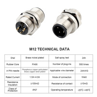 M12 Conector impermeable circular de 2 a 17 núcleos en el extremo de la placa macho con bloqueo trasero, enchufe impermeable de nivel IP67, enchufe de sensor