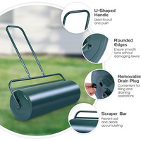 Rouleau de pelouse métallique 48L robuste, niveleur de jardin à pousser/tirer avec tambour remplissable d'eau et de sable pour semis de terre, vente en gros OEM