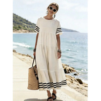 Nouvelle Robe Longue Ample à Rayures Style Resort Basique Européen-Américain 2026 pour Femme, Idéale Plage et Été