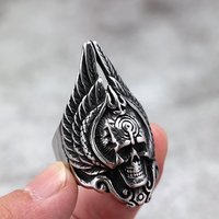 Мужское готическое байкерское кольцо с крылом ангела и черепом, винтажное, из нержавеющей стали, не тускнеющее, для мужчин, изысканные модные украшения оптом