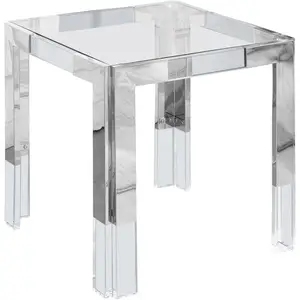 Stainless Steel Squared Glass Top End Table in Chrome