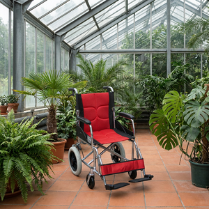 <span class=keywords><strong>Fauteuil</strong></span> roulant portable en aluminium avec dossier pliable, coussin rembourré rouge, chaise de transport JN873LAJ, roues arrière en PU de 12 pouces, B2B - Product Image 3