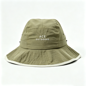 Sombrero de Pescador Verde Oliva de Secado Rápido, 100% Poliéster, con Borde Blanco, Bordado ACE OUTDOORS, Protección UV UPF50, Venta al Por Mayor - Product Image 3