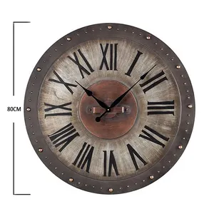 Jam Dinding Industri Prancis Vintage, Jam Dinding Baterai Besar Logam Bulat