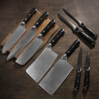Livraison directe bienvenue, couteau de cuisine en damas avec manche à rivets G10, ensemble de couteaux de cuisine pour couper la viande