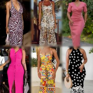 Vestidos Elegantes Ajustados con Estampado Floral y de Color Sólido para Mujer, con Abertura Alta, Moda de Verano, Talla Única, Poliéster/Algodón para Adultos - Product Image 5