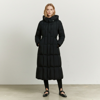 Veste longue réversible d'hiver QLYP en duvet, à carreaux, zippée, avec capuche ajustable à la taille, col montant, écologique et respirante