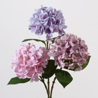 Bunga Hydrangea 3D Film Sutra Buatan 2 Daun Sentuhan Realistis untuk Dekorasi Pernikahan, Buket, Ruang Tamu dan Penggunaan Hotel