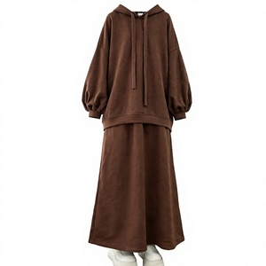 2026 OEM/ODM Pure Color Polyester Breathable Plus Size Casual Loose Muslim Women Drawstring Hoodies Skirt Autumn/Winter Co-Ord - Product Image 3