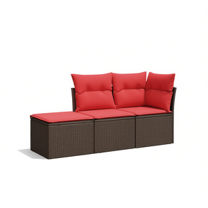Conjunto de Sofá de Patio de Ratán Sintético de 3 Plazas con Cojines, Muebles de Jardín para Exteriores, Diseño Contemporáneo, Color Marrón - Product Image 1