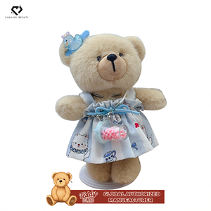 Teddy ISLAND Giocattolo di Peluche Carino con Autorizzazione Globale, Gonna Floreale Bianca, Accessori con Fiocco e Cordino Blu - Product Image 3