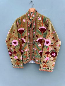Hand Embroidered Suzani <b>Velvet</b> <b>Coat</b> Floral Boho Chic <b>Women</b> Jacket Traditional Artisan Outerwear Custom Low MOQ - Product Image 4