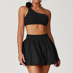 Nieuwe design tennisrok sets hoge taille yoga golf <span class=keywords><strong>2</strong></span>-delige sportkleding gymkleding one shoulder bh fitness trainingspakken voor dames - Product Image 4