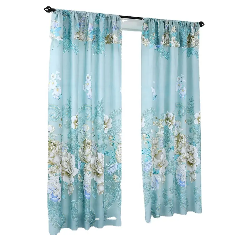 Hot Sale Wholesale Printing Fabric Ready Made Green Curtains Modern Cortinas Blackout Sheer Curtain Cloth For The Living Room
