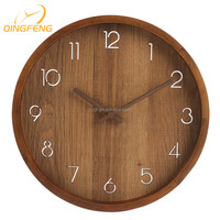 Jam Dinding Desain Kustom Ruang Tamu Kamar Tidur Senyap Kuarsa Bulat Kayu Padat Jam Dinding Modern