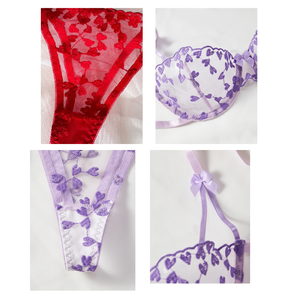 2 buah Set pakaian dalam seksi Push Up lucu bertali bordir jaring tipis Set Lingerie tembus pandang Bra celana dalam - Product Image 6