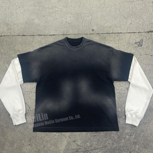 Custom Heavy <b>Weight</b> <b>Blank</b> Cropped 100% Cotton T-Shirt Sweatshirt Acid Washed Waffle Long Sleeve Double Layer T Shirt Men - Product Image 1