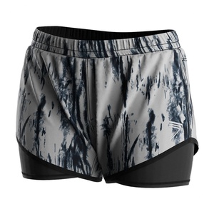 Shorts de sport 2-en-1 à taille haute pour femme, séchage rapide, motif à carreaux, pour le yoga et la gym - Product Image 1
