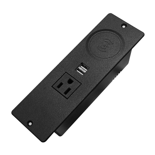 US Standard Embedded Desktop Power Socket With Smart Wireless Charging Outlet Power Strip With 2 USB Charger