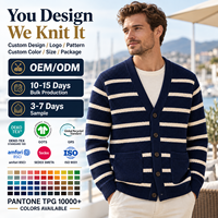 Herren Gestreifter Cardigan Pullover V-Ausschnitt Knopfleiste Strukturierter Strickjacke Lässige Langarm-Strickwaren Individuelles Logo OEM ODM Großhandel