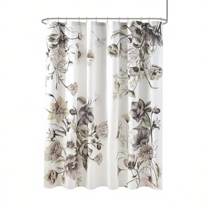 Cortina de Ducha de Algodón Estampada con Diseño Floral, Estilo Clásico, Decoración para Baño - Product Image 1