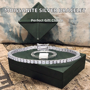 Pulsera de Cadena de Plata de Ley 925 de Alta Calidad Personalizable para Mujer y Hombre, con Moissanita de Corte Brillante de Color AB, 3 mm - Product Image 2