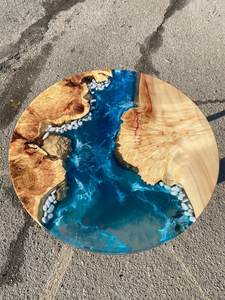 Round Resin River Table with <b>Slab</b> <b>Wood</b> Modern Design Lightweight & Durable-for Living Room Celebrations - Product Image 4