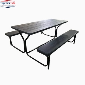 Nouvel ensemble table et banc de jardin télescopique noir de haute qualité, design 2-en-1 pour repas et loisirs en extérieur - Product Image 4