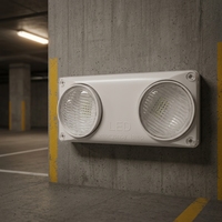 Lampe de Secours LED Double Tête Intérieur/Extérieur avec Interrupteur, Batterie Lithium-Ion, Plastique ABS Blanc, Indice IP30, Autonomie 3H