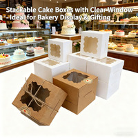 Boîte cadeau en papier kraft blanc robuste 4x4x2,5 pouces avec fenêtre pour gâteaux, biscuits, desserts, portable, finition mate, petite taille pour l'expédition