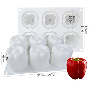 Moule en silicone en forme de poivron, 6 cavités, antiadhésif, pour gâteaux, chocolat, fondant, mousse, desserts - Product Image 3