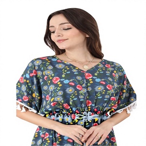 Vestido Túnica Midi de Algodón Hecho a Mano para Mujer, Estampado en Bloques, Estilo Maillard, Corte Holgado, Informal, para Boda de Verano - Product Image 1