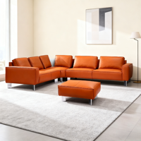 Modernes Italienisches Leder-Ecksofa Hochwertiges Chesterfield-Sofa-Set für Wohnzimmer, Villen & Hotels