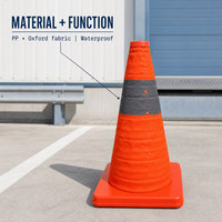 Cône de signalisation rétractable et pliable avec bandes réfléchissantes, tissu Oxford imperméable et base en PP pour la sécurité des travaux routiers et des parkings